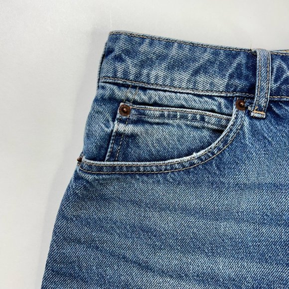 We The Free People Womens Mini Jean Skirt Blue Pockets Fringe Fly Denim 27 New - Picture 5 of 12